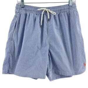 Polo Ralph Lauren Men's XL Blue/White Seersucker Swim Trunks Shorts Cotton Blend